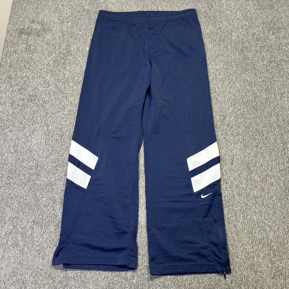 Vintage‎ Nike Track Pants Kids Large Navy Blue Y2K Performance Fleece (024)